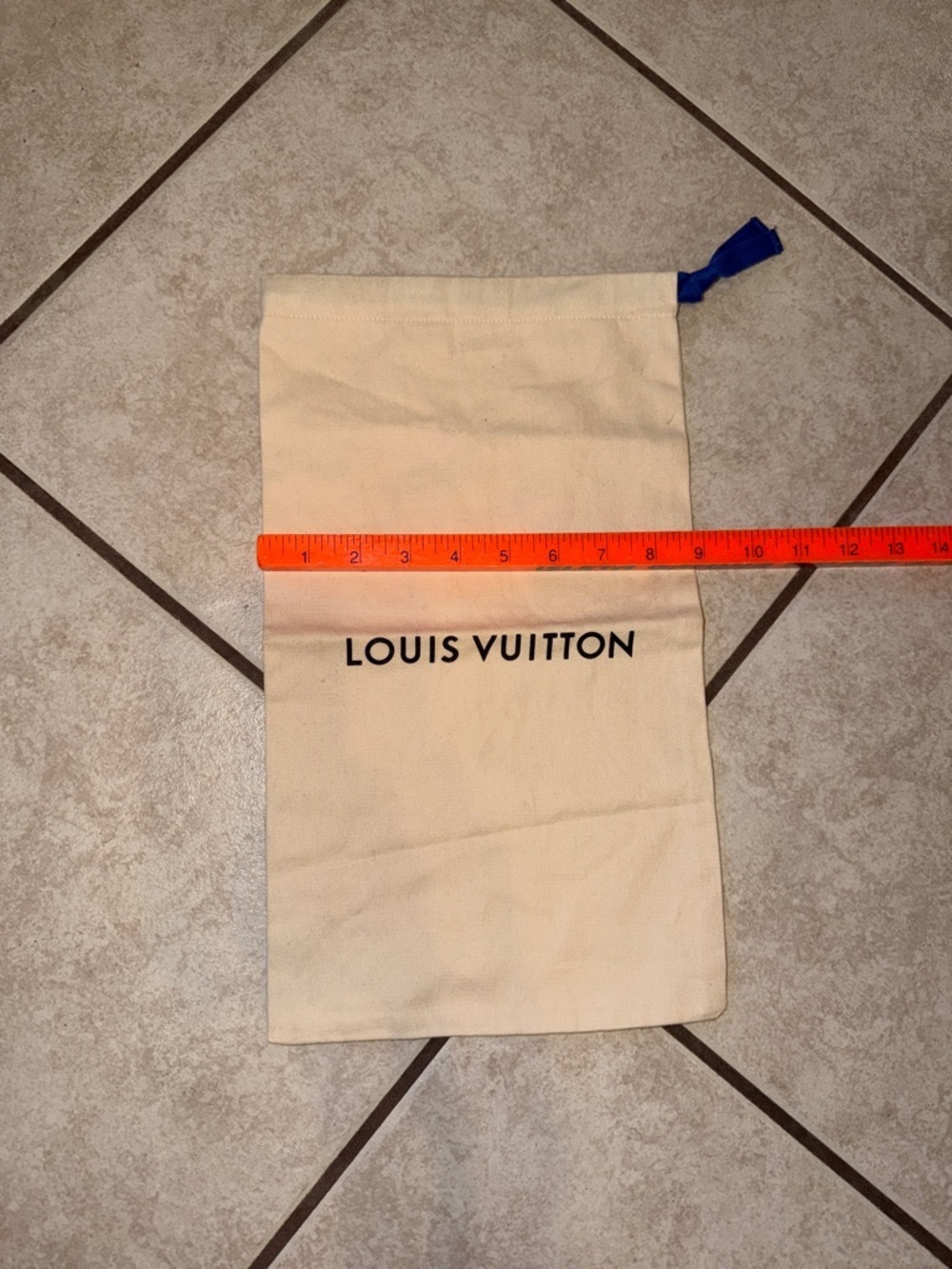 Louis Vuitton Cream Canvas Dust Bag with Blue Drawstring - Picture 3 of 5